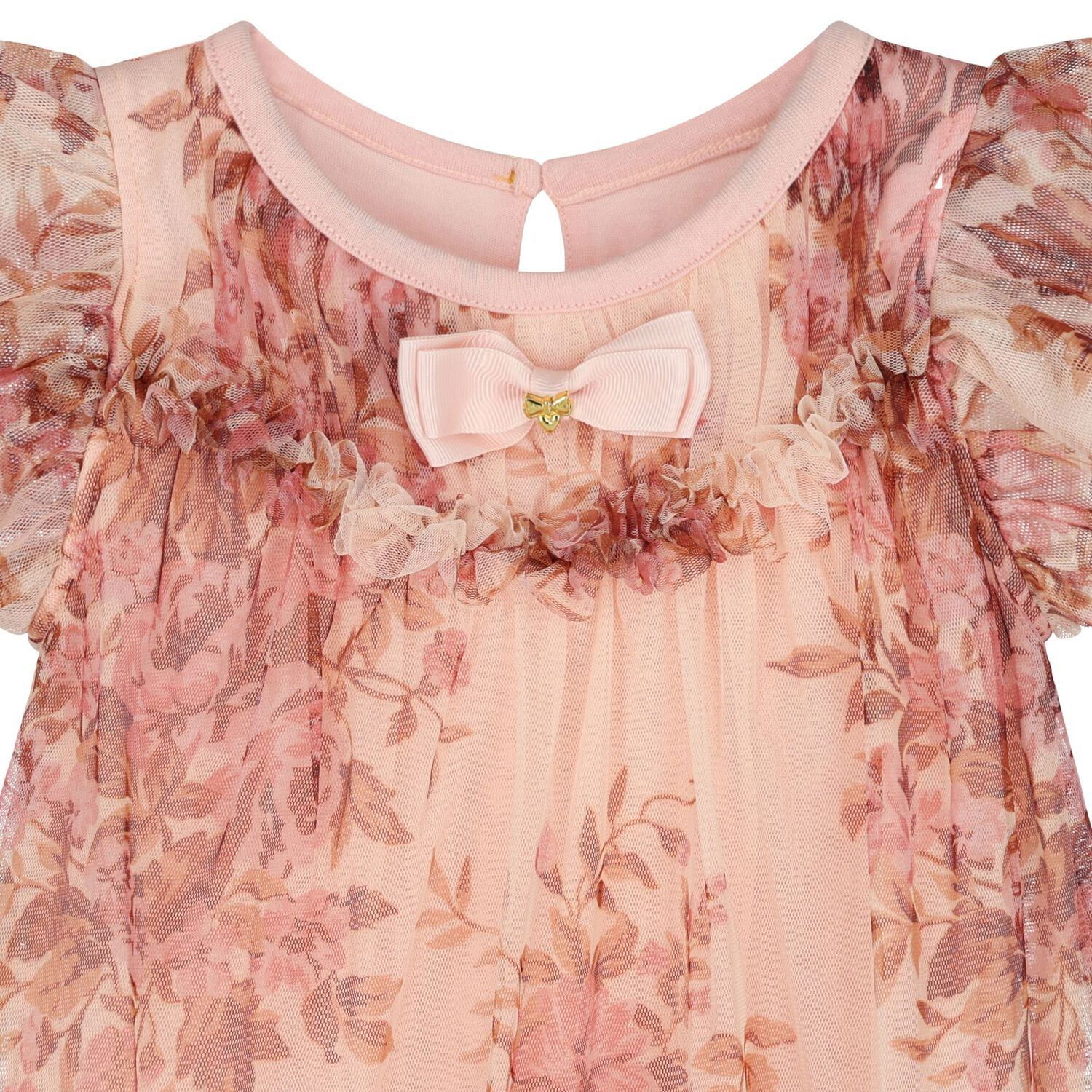 Baby Girls Pink Floral Tulle Dress , 1, hi-res