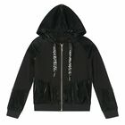 Girls Black Embellished Zip Up Top, 1, hi-res