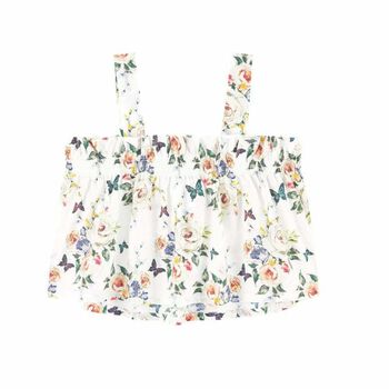 توب قصير بطبعة الورد باللون الابيض للبنات