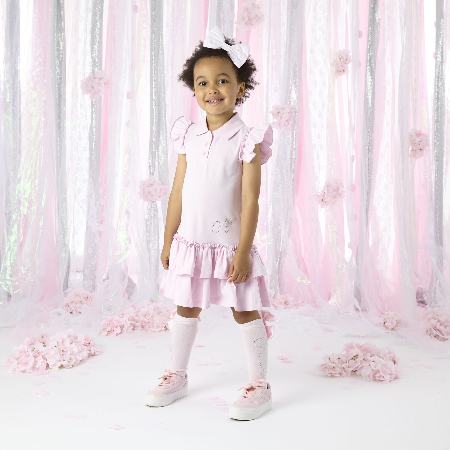 Girls Pink Cotton Frill Tennis Dress, 1, hi-res image number null