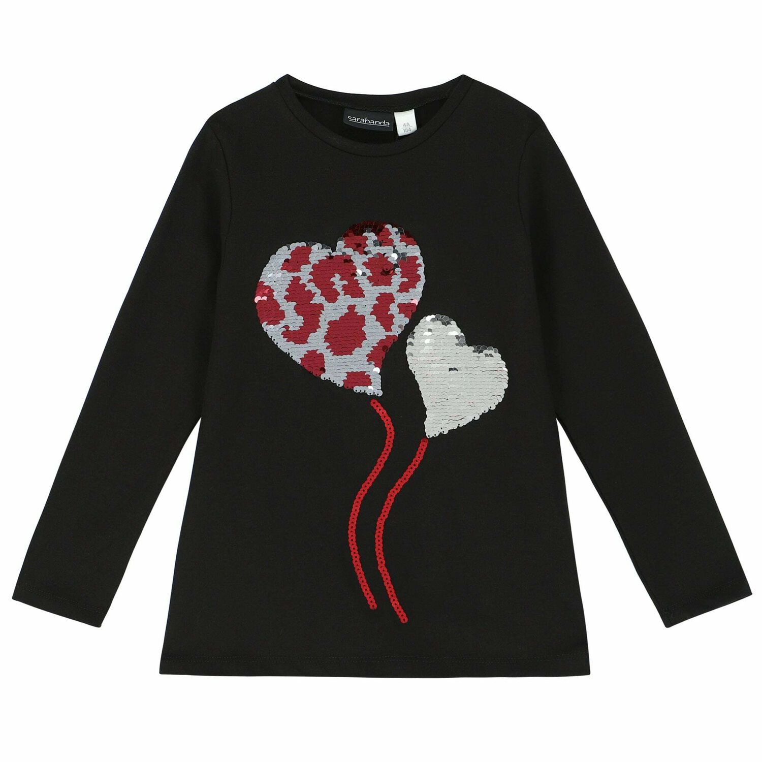 طقم تيشيرت وبنطلون باللون الاسود والاحمر للبنات, 1, hi-res