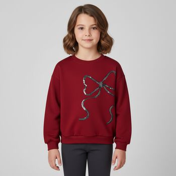 طقم ليجينز بنات مزين بفيونكه باللون الاحمر والرمادى