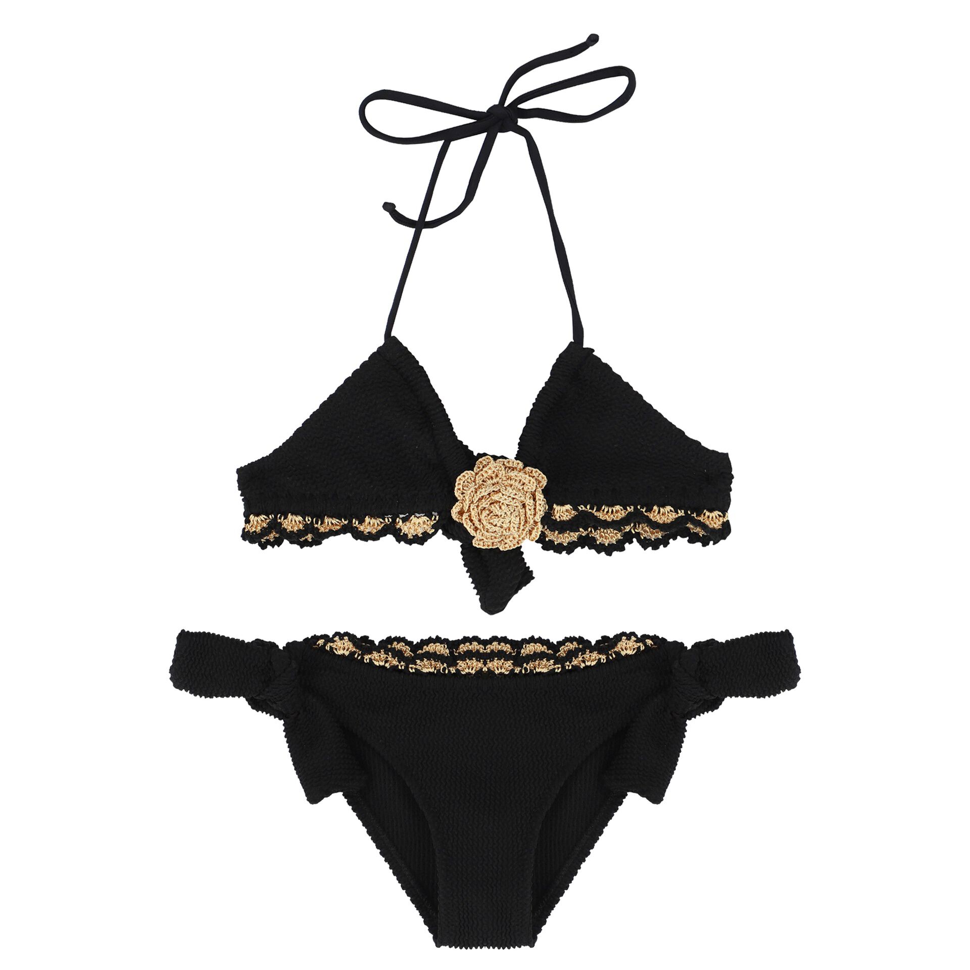 Nessi Byrd Girls Black Gold Crochet Bikini Junior Couture UAE
