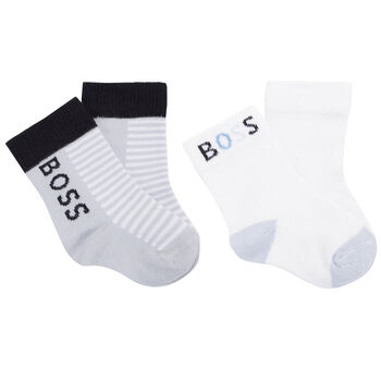 Baby Boys White & Blue Logo Socks (2 Pack)