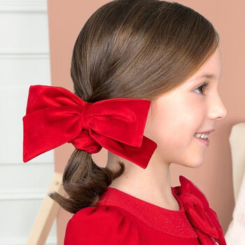 Girls Red Velvet Bow Scrunchie