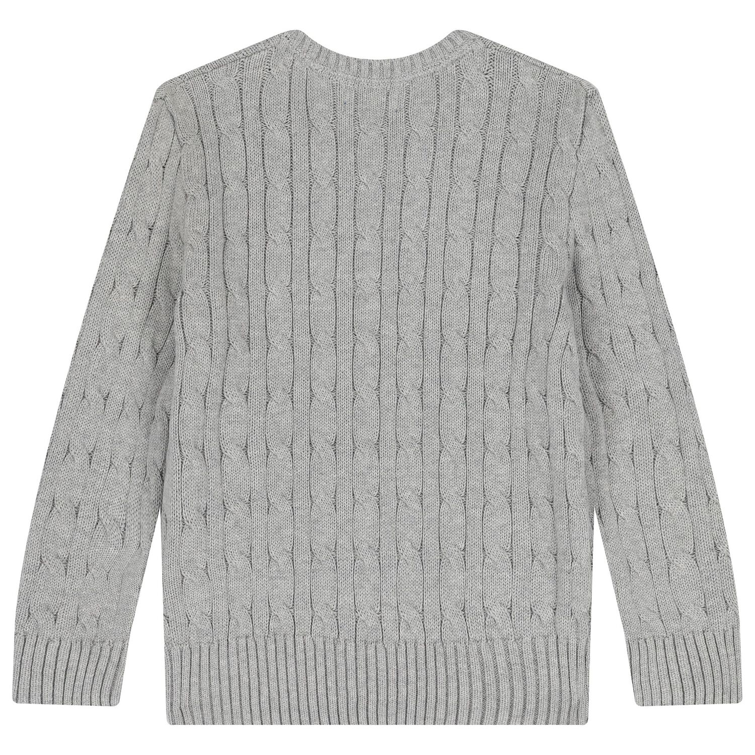Grey Logo Cable Knit Jumper, 1, hi-res