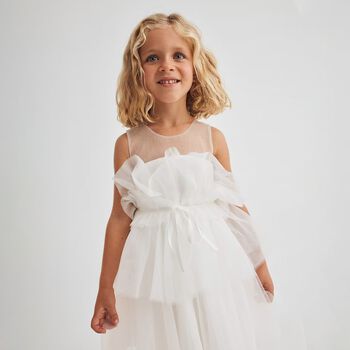 Girls Ivory Ruffle Tulle Dress
