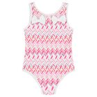 Younger Girls White & Pink Zig Zag Swimsuit, 1, hi-res