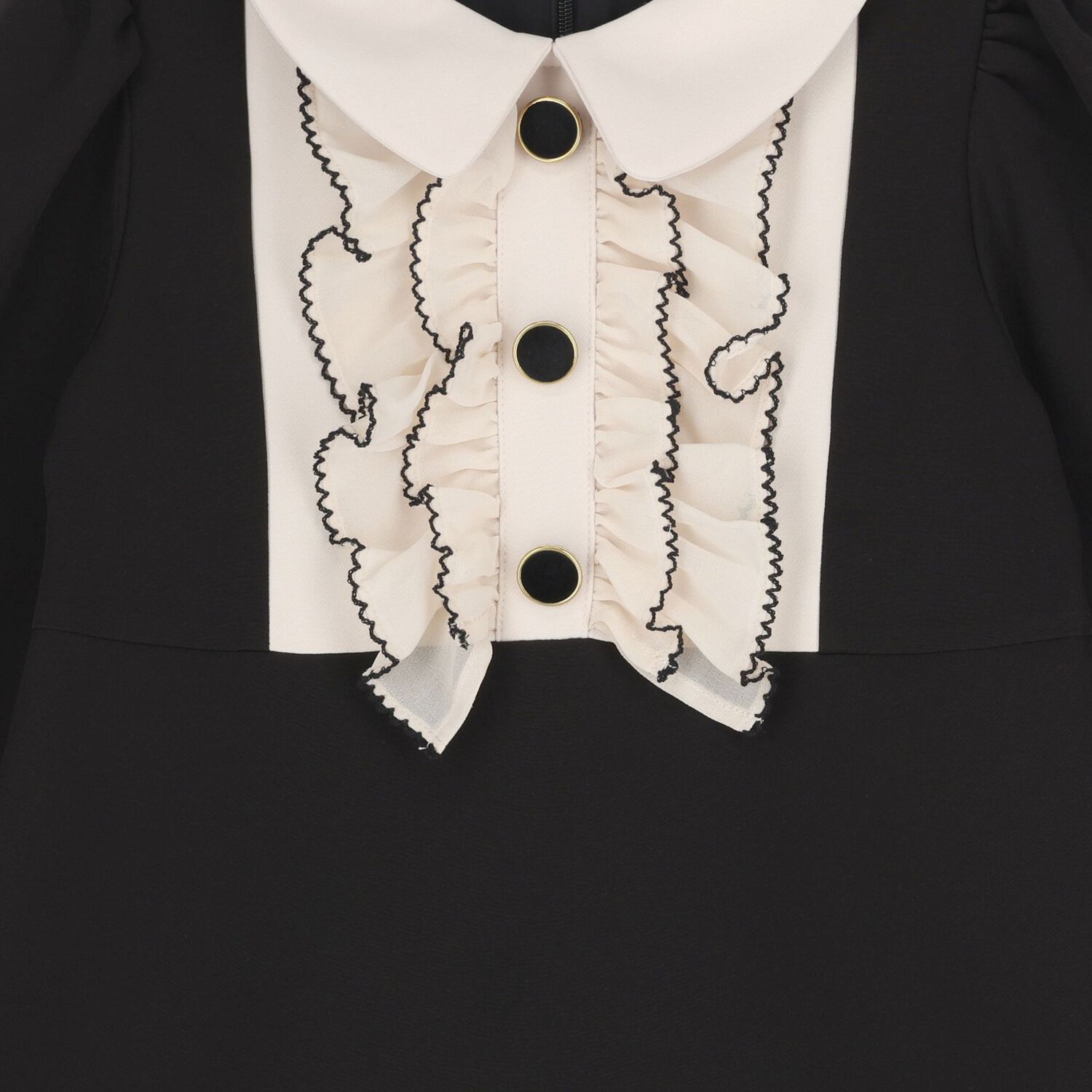 فستان بنات مكشكش باللون الأسود والبيج, 1, hi-res