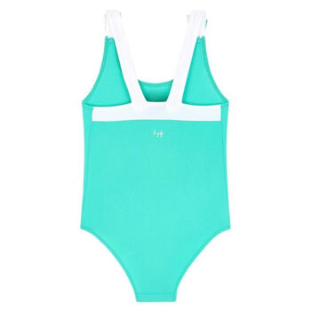Girls Green & White Bow Swimsuit