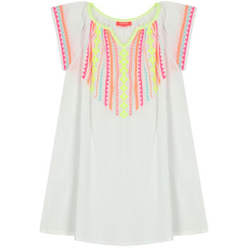 Girls White Embroidered Beach Dress