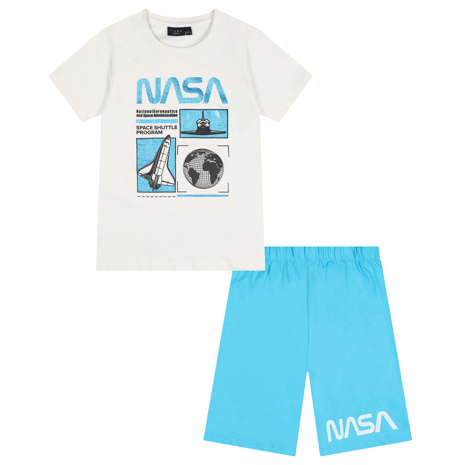 Boys White & Blue Nasa Shorts Set, 1, hi-res