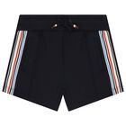 Boys Navy Blue Logo Shorts, 1, hi-res