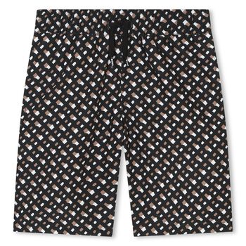 Boys Black, Beige & White Logo Swim Shorts
