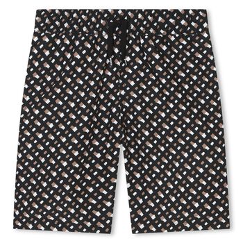 Boys Black, Beige & White Logo Swim Shorts