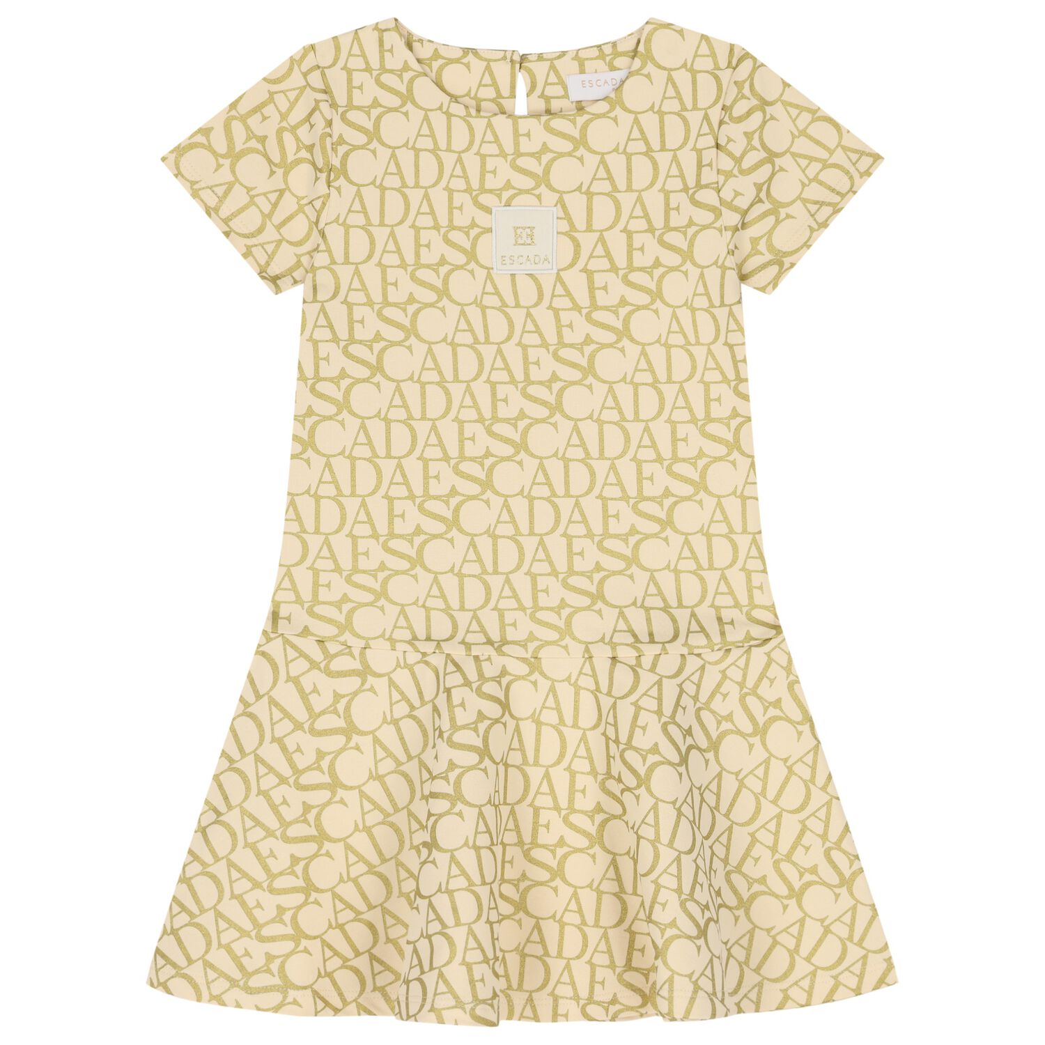 Girls Beige & Gold Logo Dress, 2, hi-res