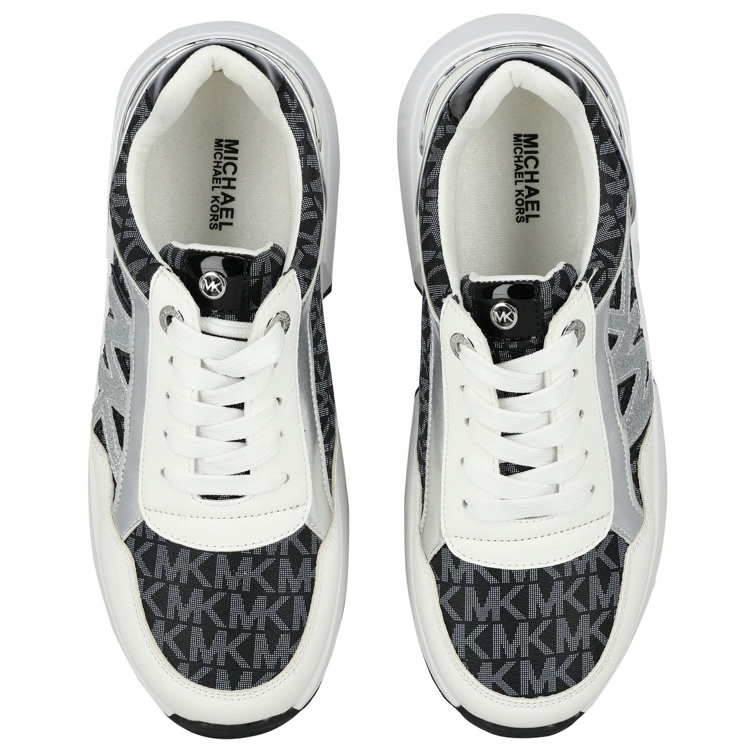 Girls White & Black Logo Trainers, 1, hi-res