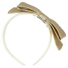 Girls Gold & White Bow Headband, 1, hi-res