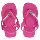 Girls Pink Logo Flip Flops, 4, hi-res
