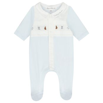 Baby Boys White & Blue Logo Babygrow