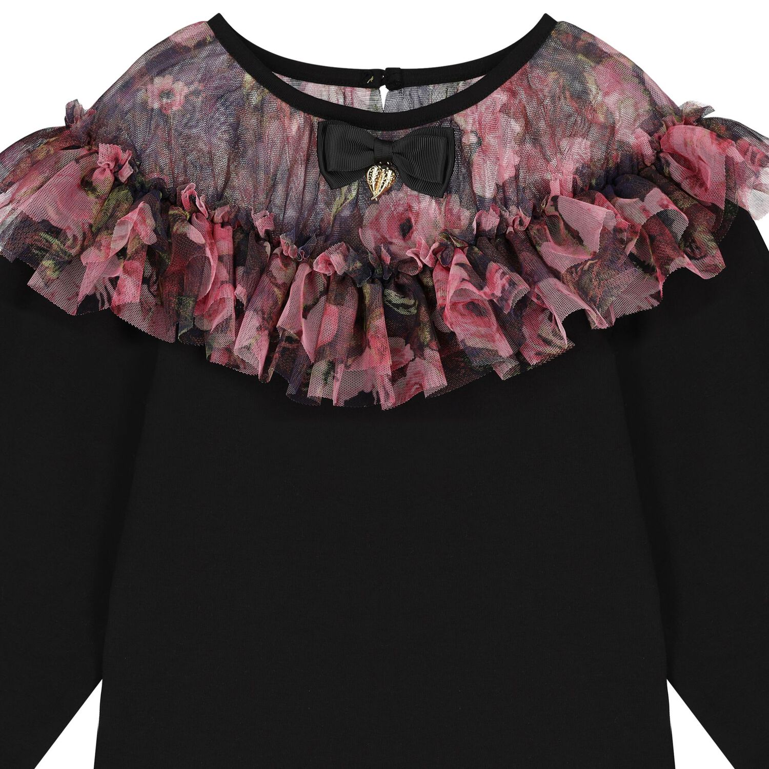 Girls Black Floral Long Sleeve Top, 1, hi-res