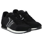 Boys Black & White Logo Trainers, 1, hi-res