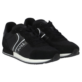 Boys Black & White Logo Trainers