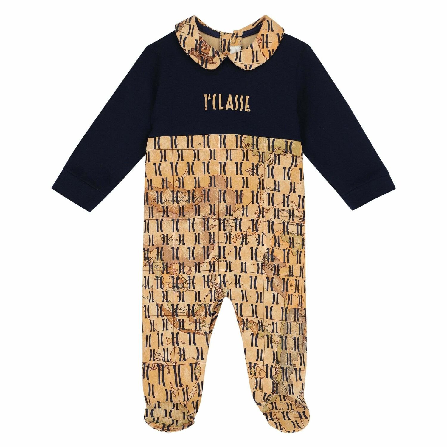 Baby Boys Navy & Beige Geo Map Babygrow, 1, hi-res