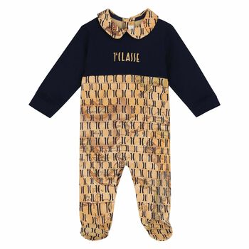 Baby Boys Navy & Beige Geo Map Babygrow