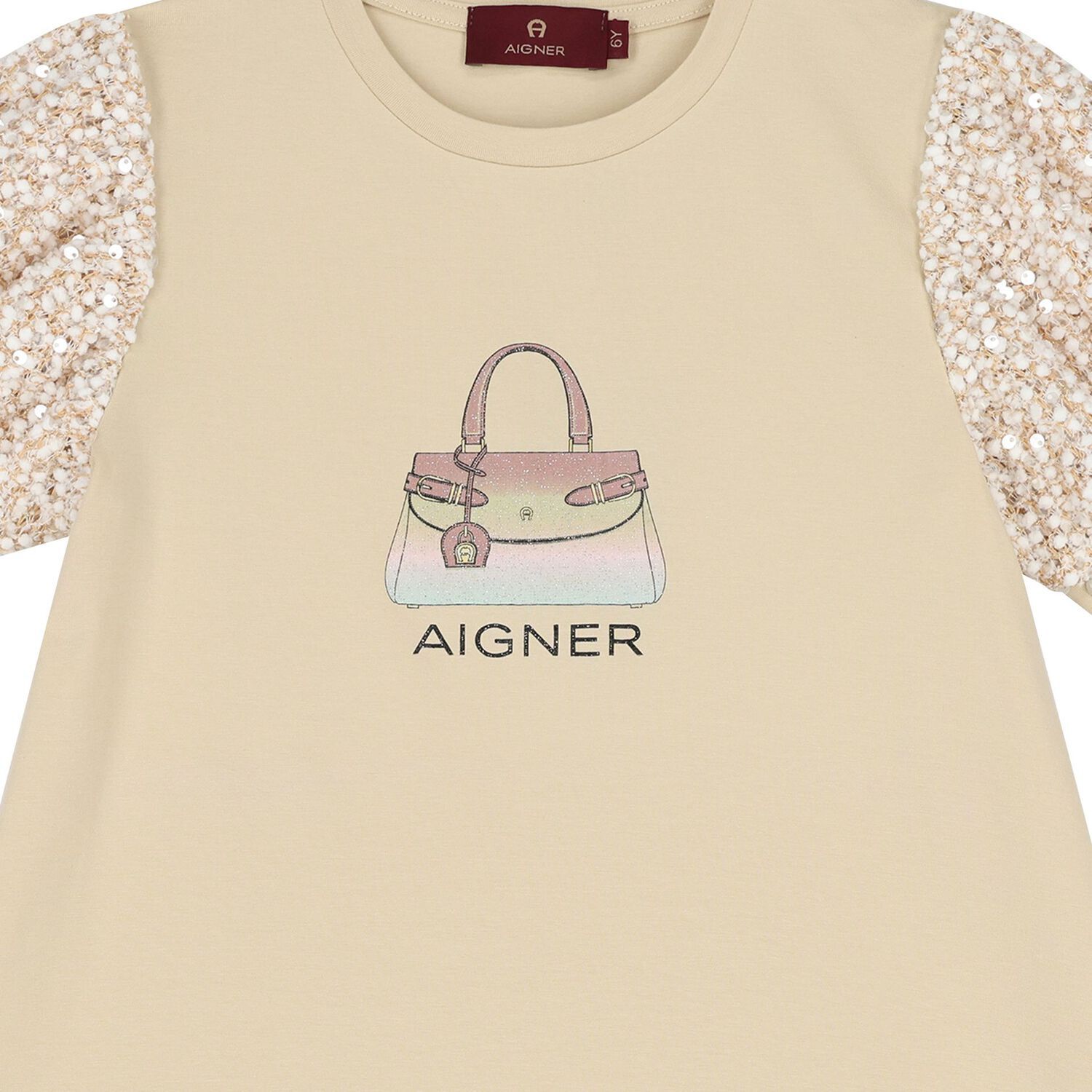 Girls Beige Bag Logo Dress, 2, hi-res