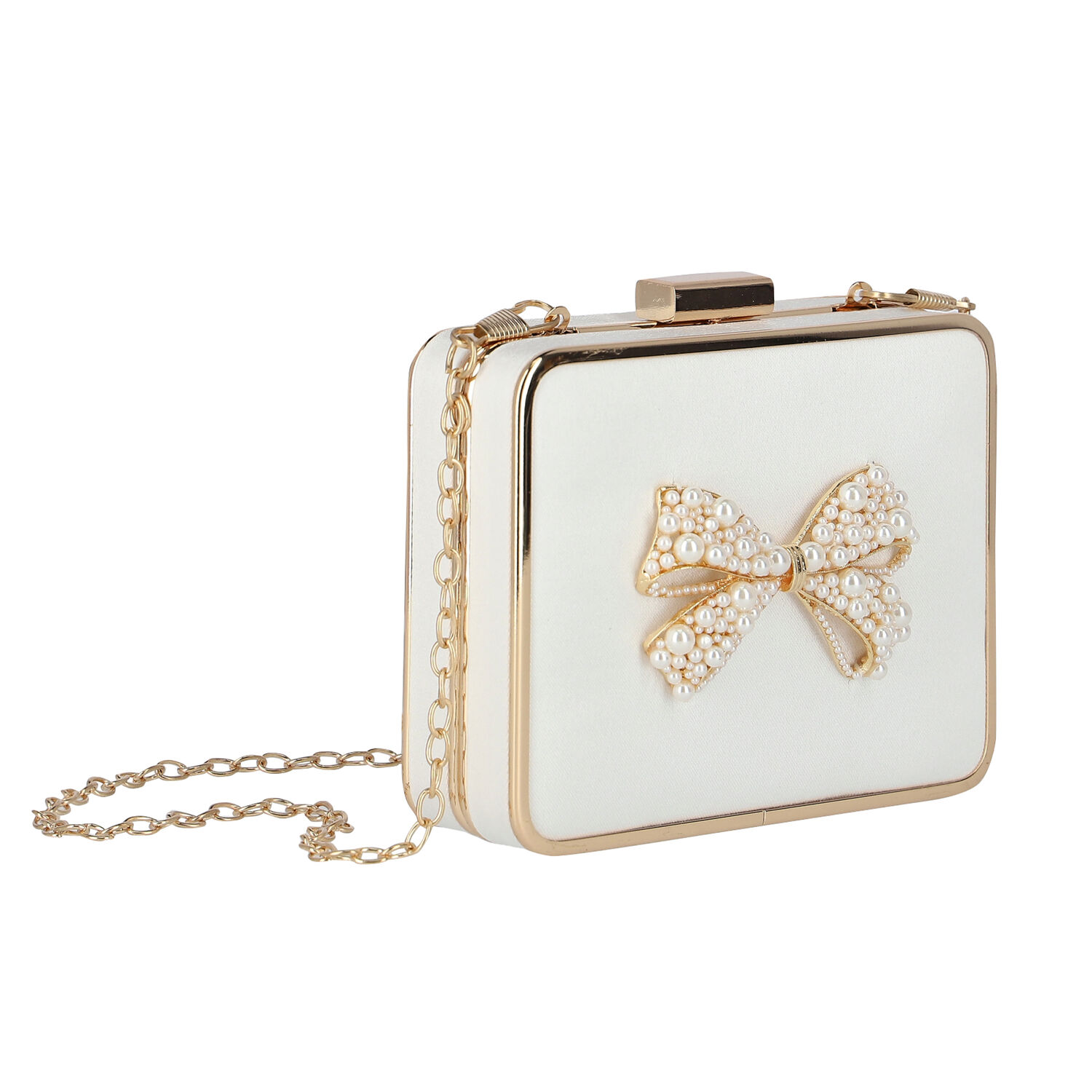 حقيبة عيد بالساتان باللون العاجي والذهبي للبنات, 2, hi-res image number null