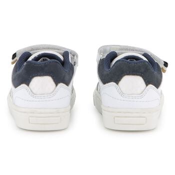 Boys White & Navy Blue Logo Trainers