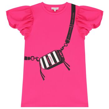 فستان بنات بطبعة حقيبة باللون الوردي