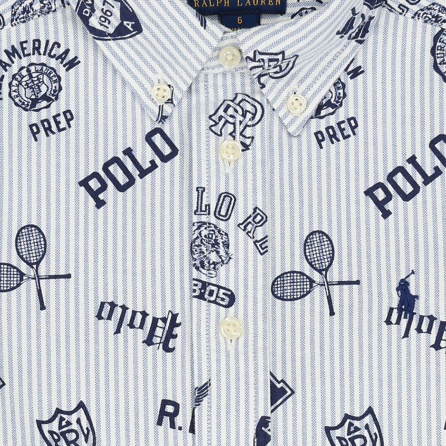 تيشيرت أولاد بالشعار مخطط باللون الأبيض والأزرق, 1, hi-res image number null