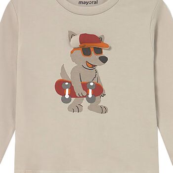 Younger Boys Beige Dog Long Sleeve Top