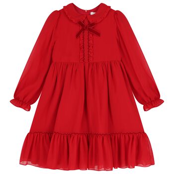 Girls Red Bow Chiffon Dress