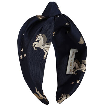 Girls Navy Blue Unicorn Jacquard Hairband