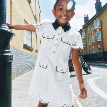 Girls White Guipure Lace Dress