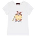 Girls White & Pink Teddy Bear Logo Pyjamas, 1, hi-res