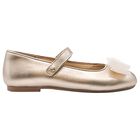 Girls Gold Leather Tulle Bow Shoes, 1, hi-res