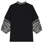 فستان مخطط بالشعار باللون الاسود للبنات, 1, hi-res