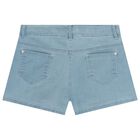 Girls Denim Blue Embroidered Flower Shorts, 1, hi-res