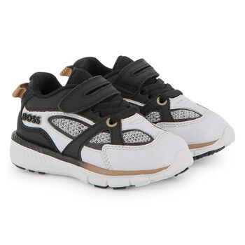 Boys Black & White Logo Trainers