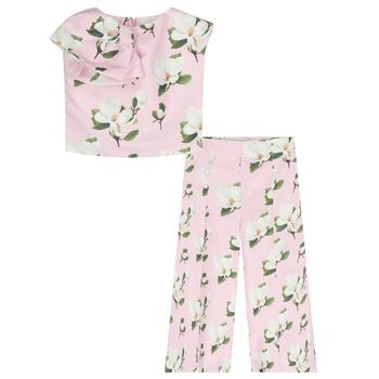 Girls Pink Floral Trousers Set