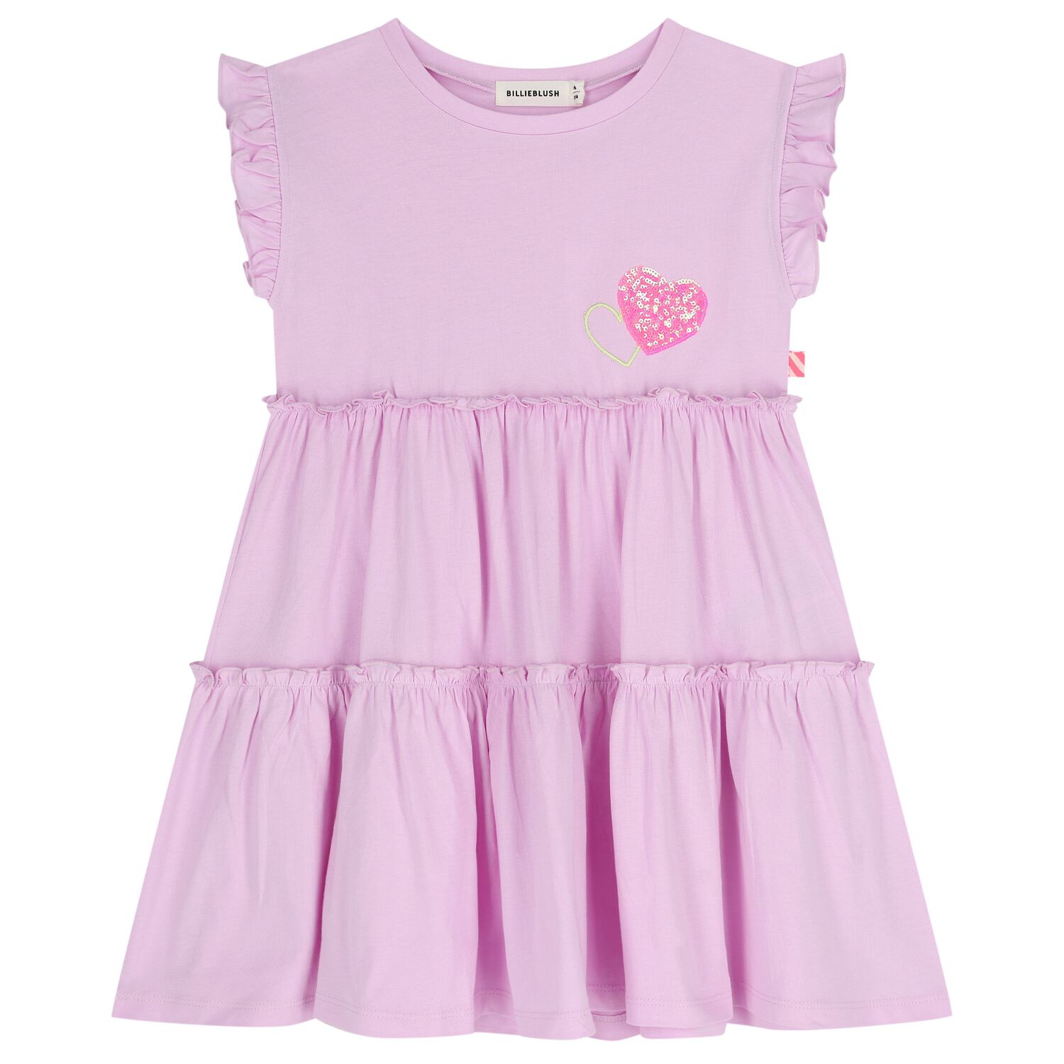 Girls Pink Heart Tiered Dress, 1, hi-res