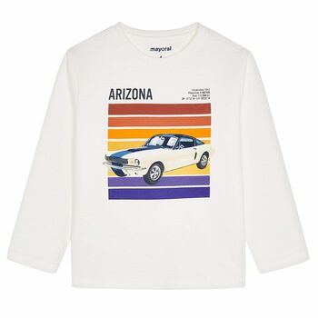 Boys Ivory Car Long Sleeve Top