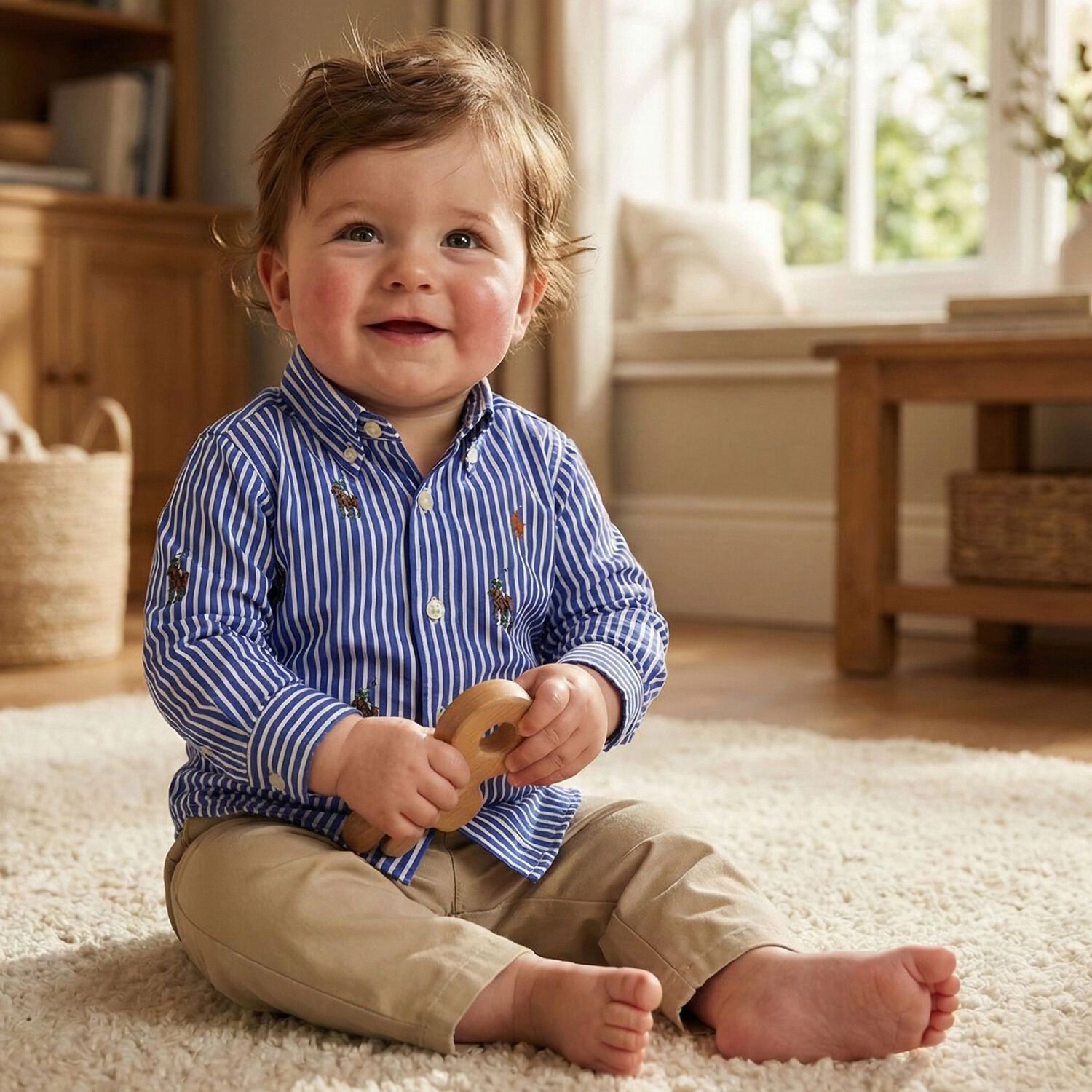 Baby Boys Blue & Beige Trouser Set , 1, hi-res
