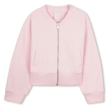 Girls Pink Embroidered Logo Zip Up Top