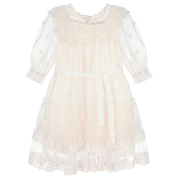 Girls Pink Embroidered Tulle Dress