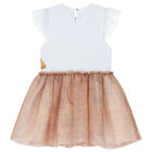 Girls White & Beige Geo Map Dress, 1, hi-res